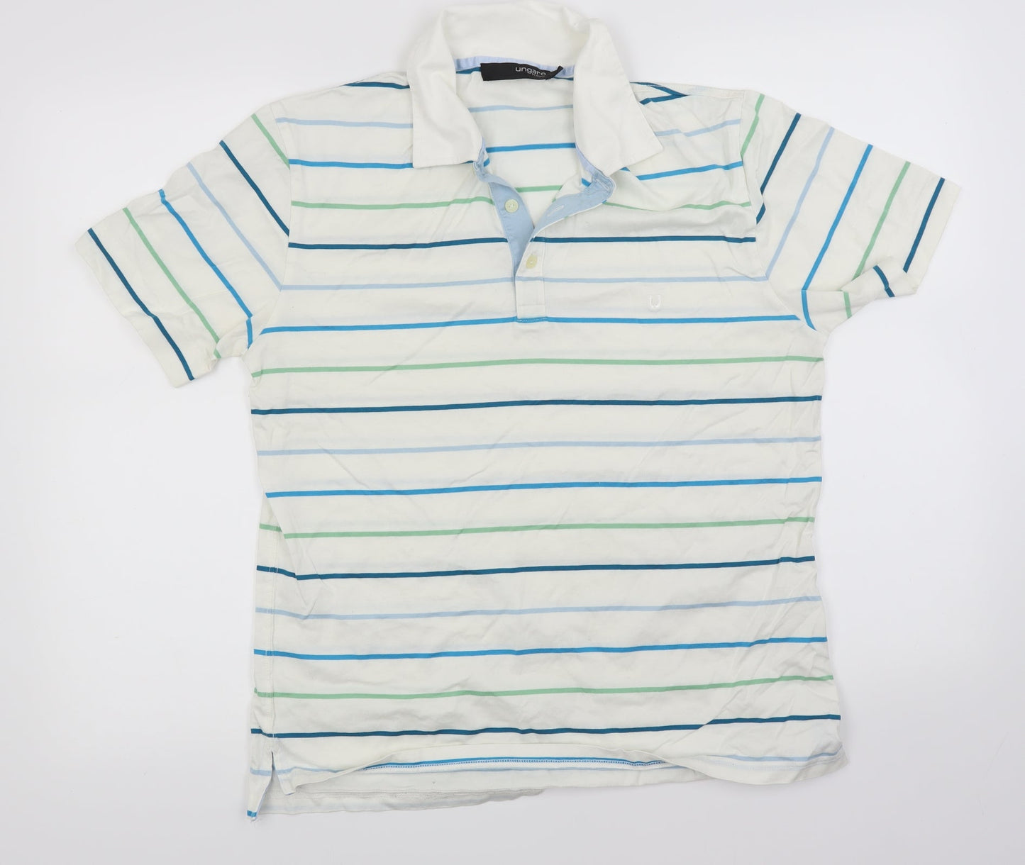 Ungaro Mens White Striped   Polo Size M