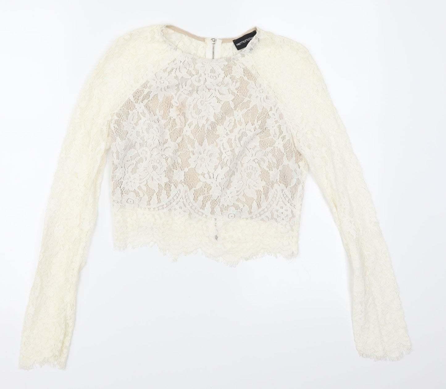 PRETTYLITTLETHING Womens Ivory   Cropped Blouse Size 8