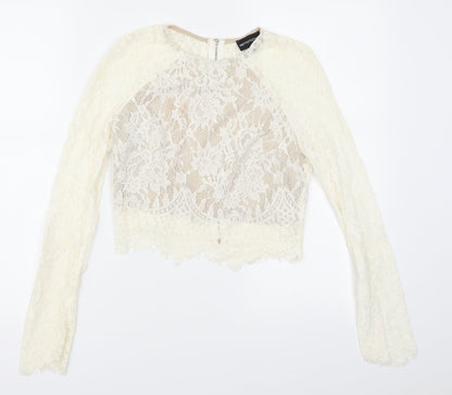 PRETTYLITTLETHING Womens Ivory   Cropped Blouse Size 8