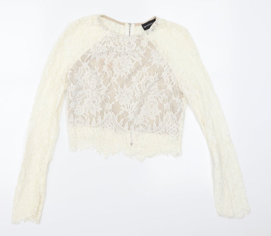 PRETTYLITTLETHING Womens Ivory   Cropped Blouse Size 8