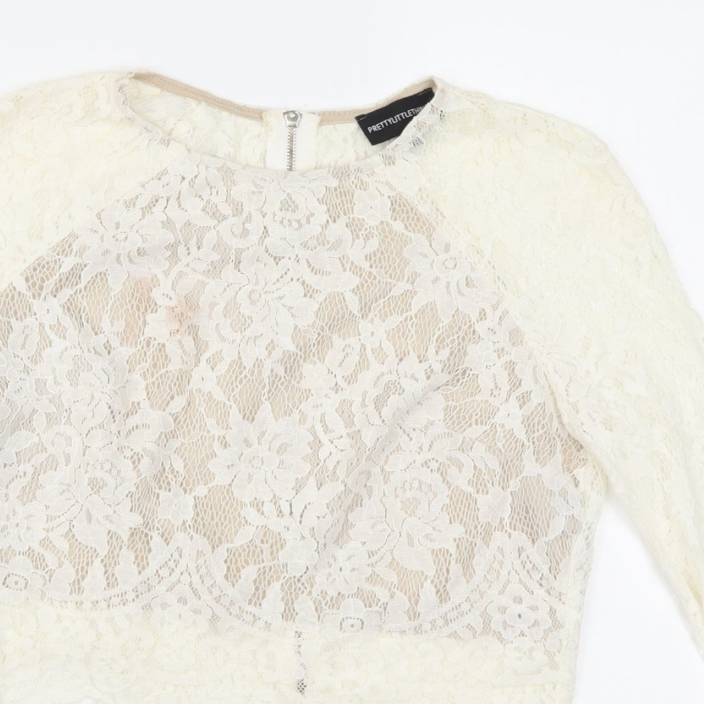 PRETTYLITTLETHING Womens Ivory   Cropped Blouse Size 8