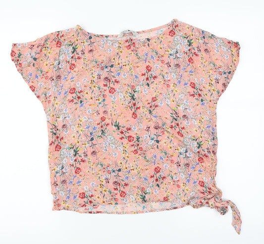 F&F Womens Pink Floral  Cropped Blouse Size 8