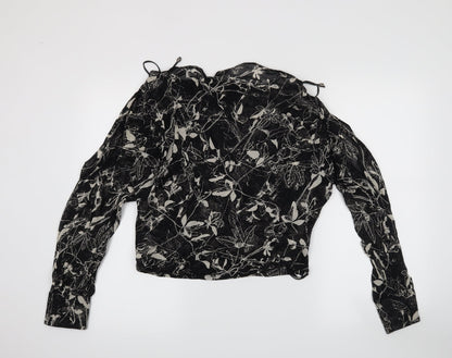 MNG Womens Black Floral  Basic Blouse Size M