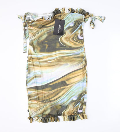 PRETTYLITTLETHING Womens Brown Geometric  Bodycon  Size 12