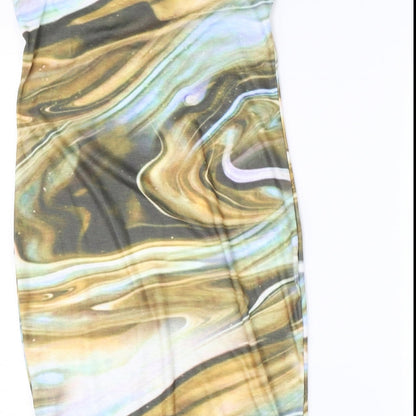 PRETTYLITTLETHING Womens Brown Geometric  Bodycon  Size 12