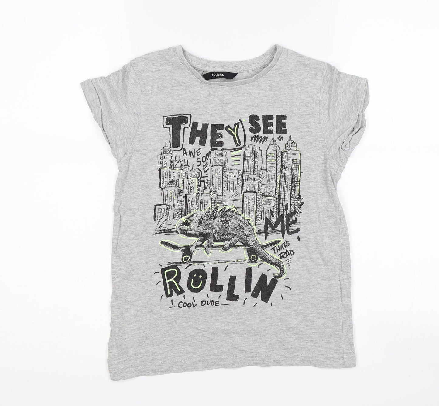 George Boys Grey   Basic T-Shirt Size 8-9 Years  - graphic