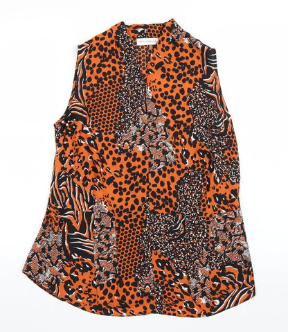 Paraphrase Womens Orange Animal Print  Basic Blouse Size 10