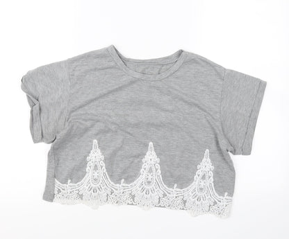Womens UK Size 12 Preworn Grey Cropped T-Shirt