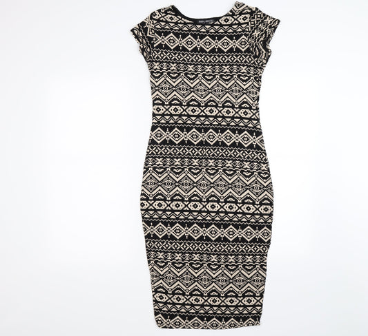 Select Womens Brown Geometric Rayon Bodycon  Size 8