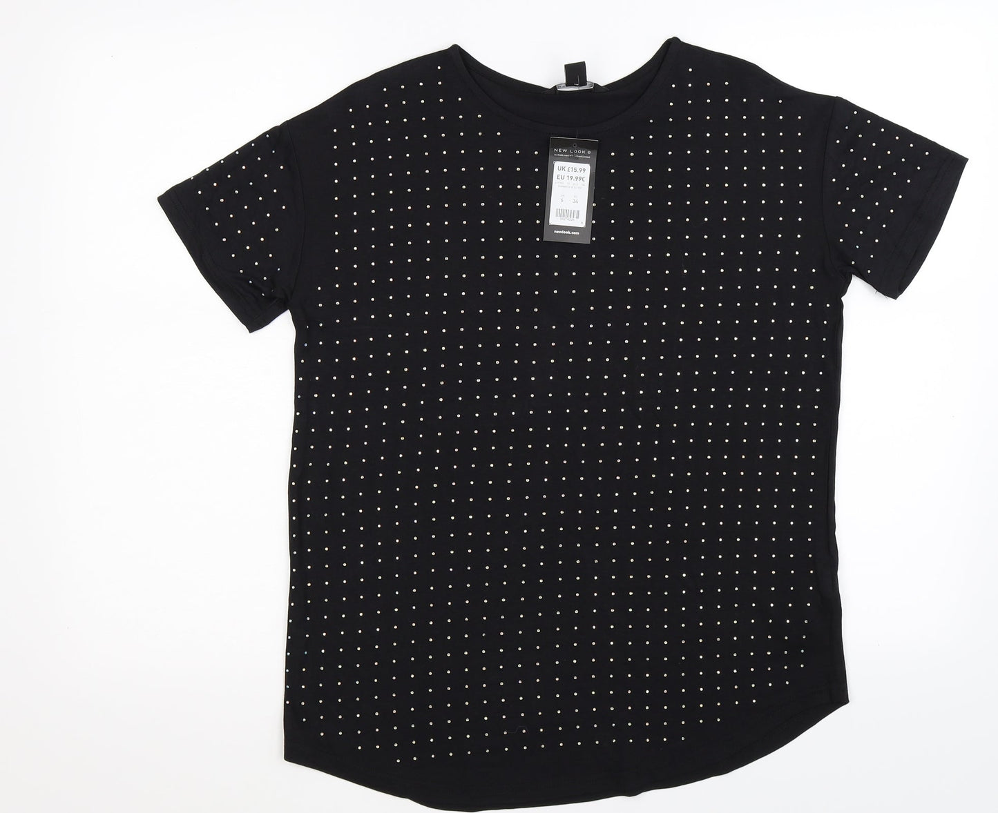 New Look Womens Black Polka Dot  Basic T-Shirt Size 6