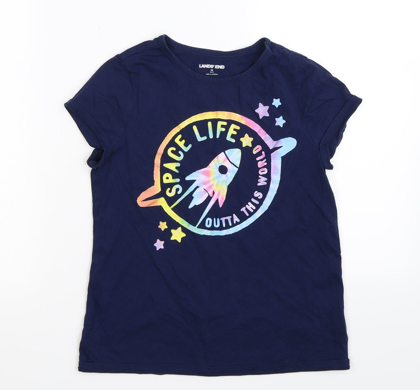 Land's End Womens Blue   Basic T-Shirt Size M  - Space Rocket