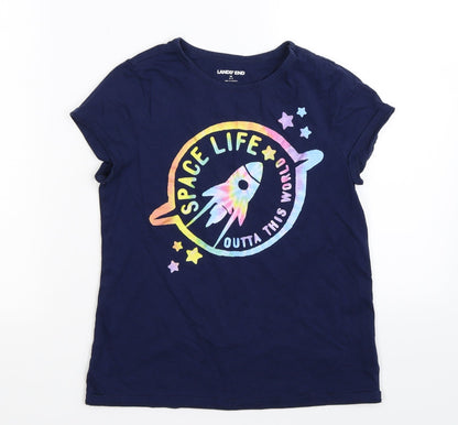 Land's End Womens Blue   Basic T-Shirt Size M  - Space Rocket
