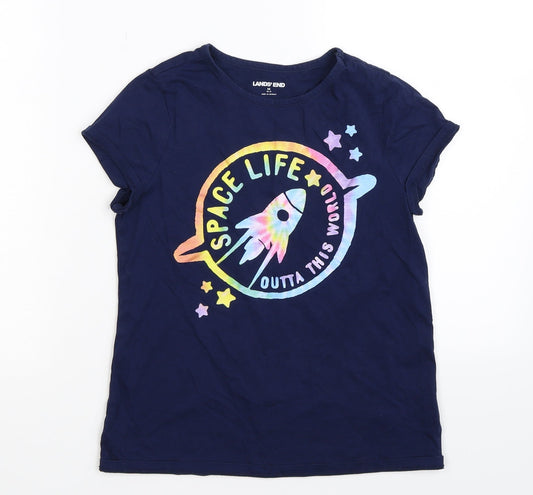 Land's End Womens Blue   Basic T-Shirt Size M  - Space Rocket