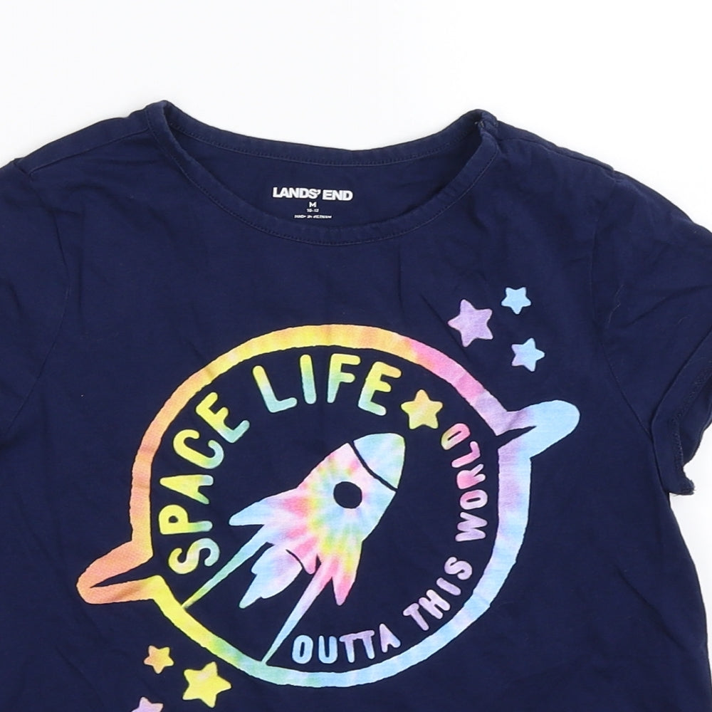 Land's End Womens Blue   Basic T-Shirt Size M  - Space Rocket