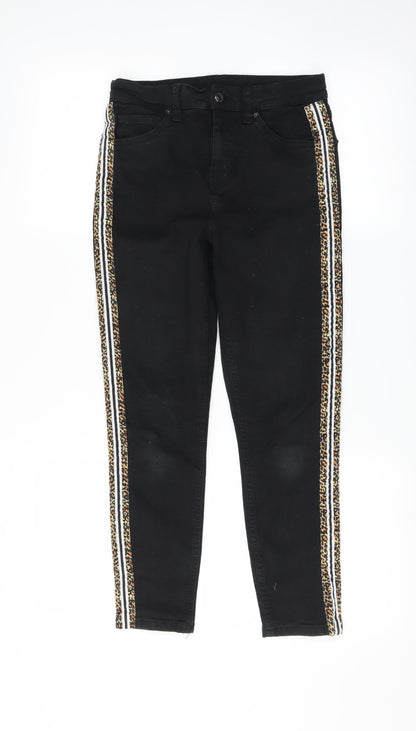 Topshop Womens Black  Denim Skinny Jeans Size 28 in L28 in - animal print trim
