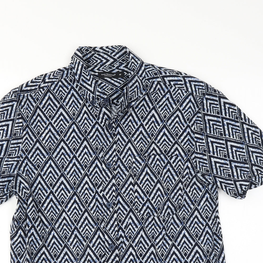 Mens UK Size M Cedar Wood State Blue  Button-Up Short Sleeve Casual Shirt