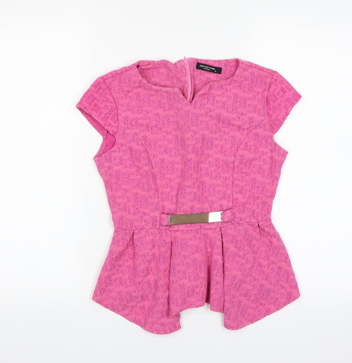 Collection London Womens Pink   Basic Blouse Size 8  - lace detail