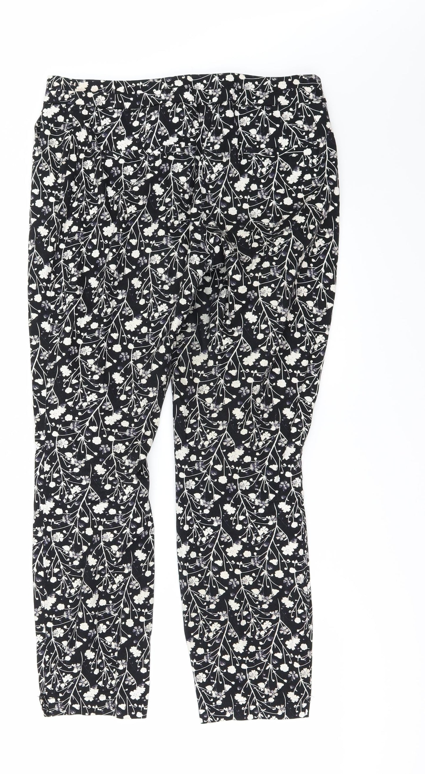 Primark Womens Black Floral  Dress Pants Trousers Size 8 L25 in
