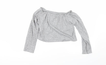 PRETTYLITTLETHING Womens Grey   Cropped Blouse Size 18