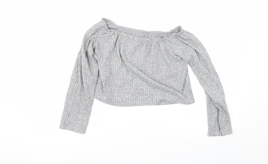 PRETTYLITTLETHING Womens Grey   Cropped Blouse Size 18