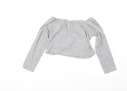 PRETTYLITTLETHING Womens Grey   Cropped Blouse Size 18