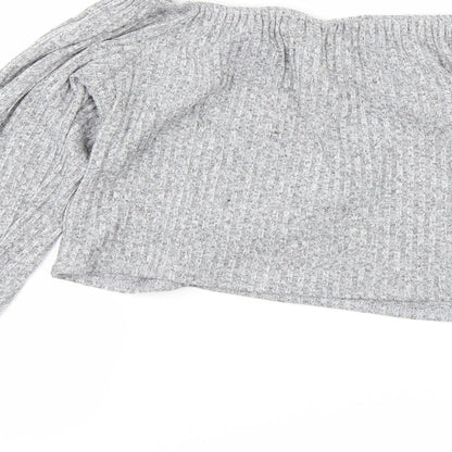 PRETTYLITTLETHING Womens Grey   Cropped Blouse Size 18