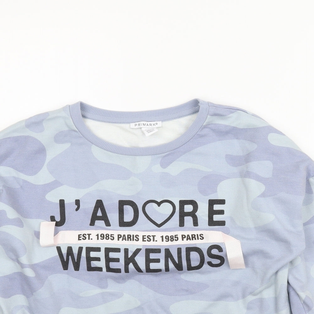 Primark Girls Blue Camouflage  Pullover Hoodie Size 13-14 Years