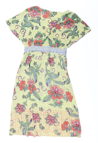 Angie Womens Yellow Floral  Fit & Flare  Size S