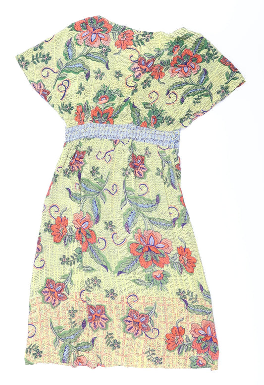 Angie Womens Yellow Floral  Fit & Flare  Size S