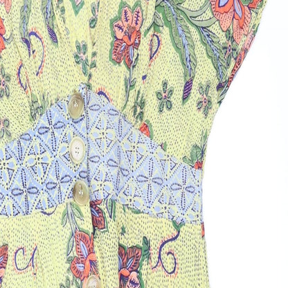 Angie Womens Yellow Floral  Fit & Flare  Size S