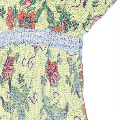 Angie Womens Yellow Floral  Fit & Flare  Size S