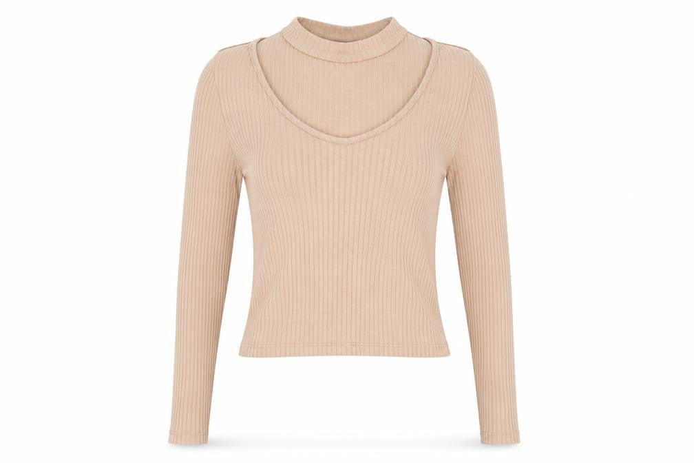 Womens UK Size 8 Topshop Beige Basic T-Shirt