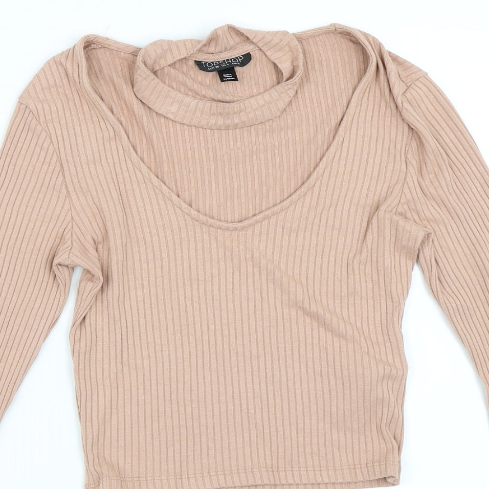 Womens UK Size 8 Topshop Beige Basic T-Shirt
