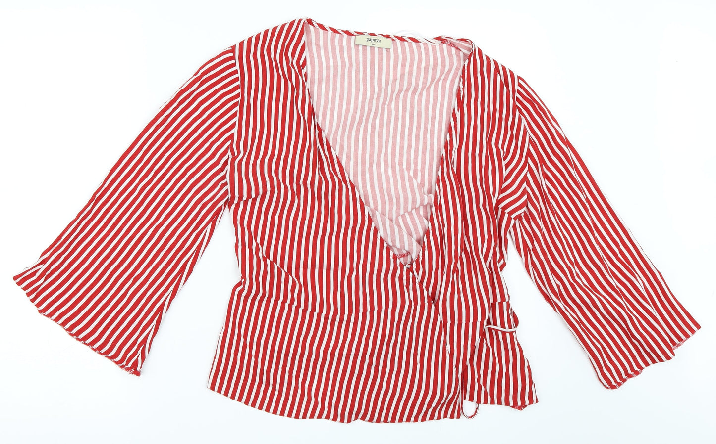 Womens UK Size 10 Papaya Red Wrap Blouse