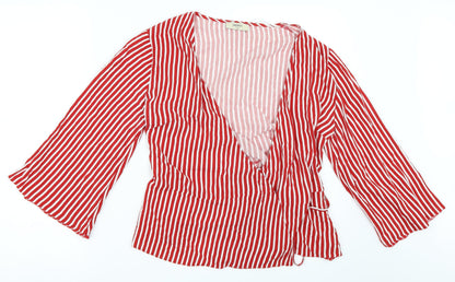 Womens UK Size 10 Papaya Red Wrap Blouse