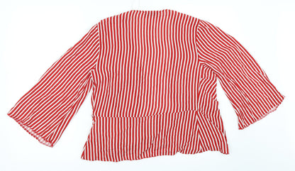 Womens UK Size 10 Papaya Red Wrap Blouse