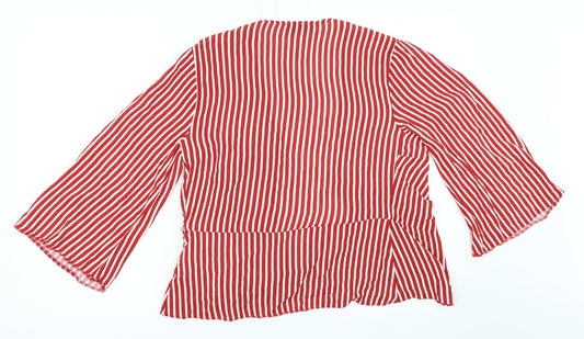 Womens UK Size 10 Papaya Red Wrap Blouse