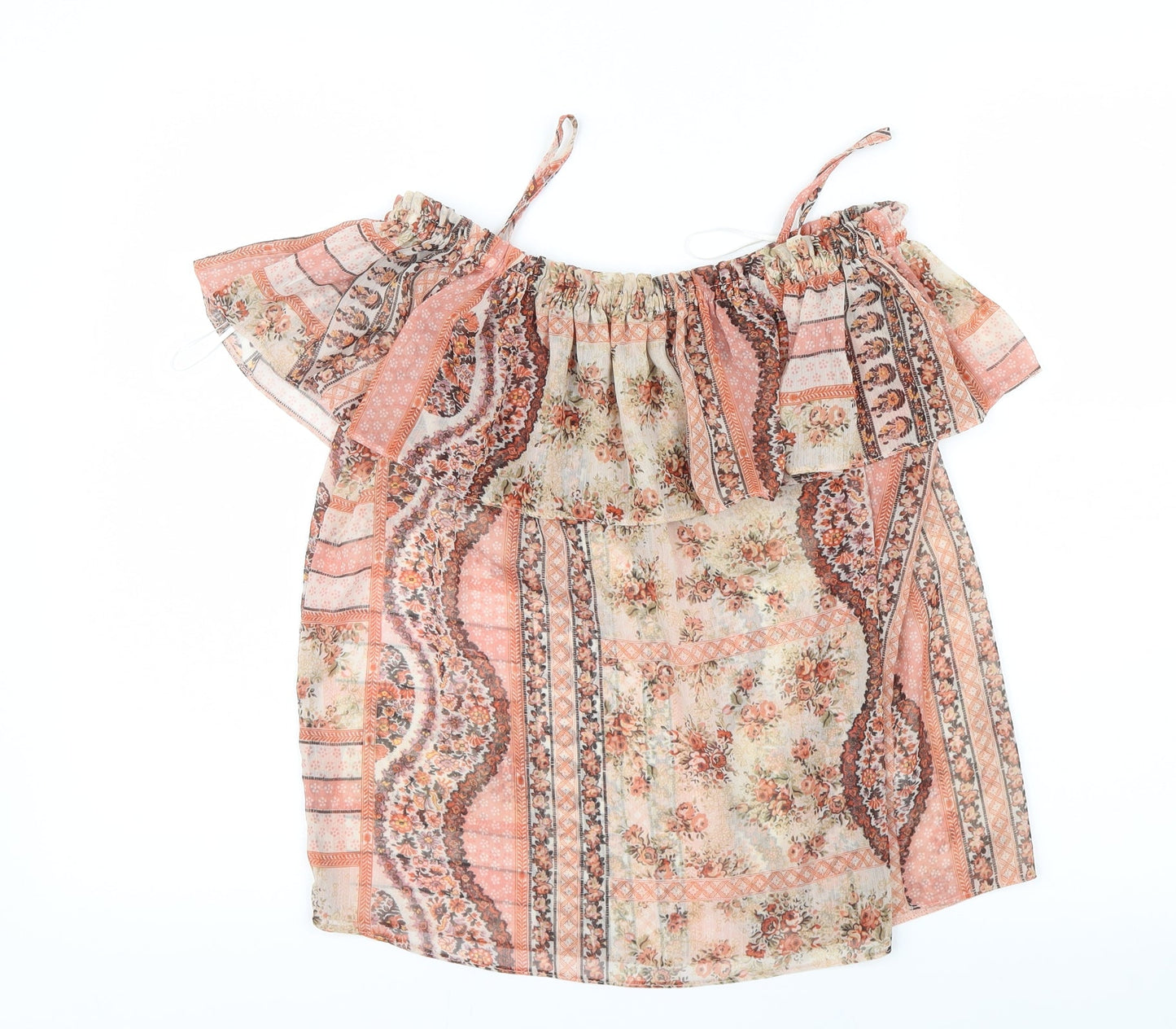 Miss Selfridge Womens Orange Geometric Mesh Basic Blouse Size 10