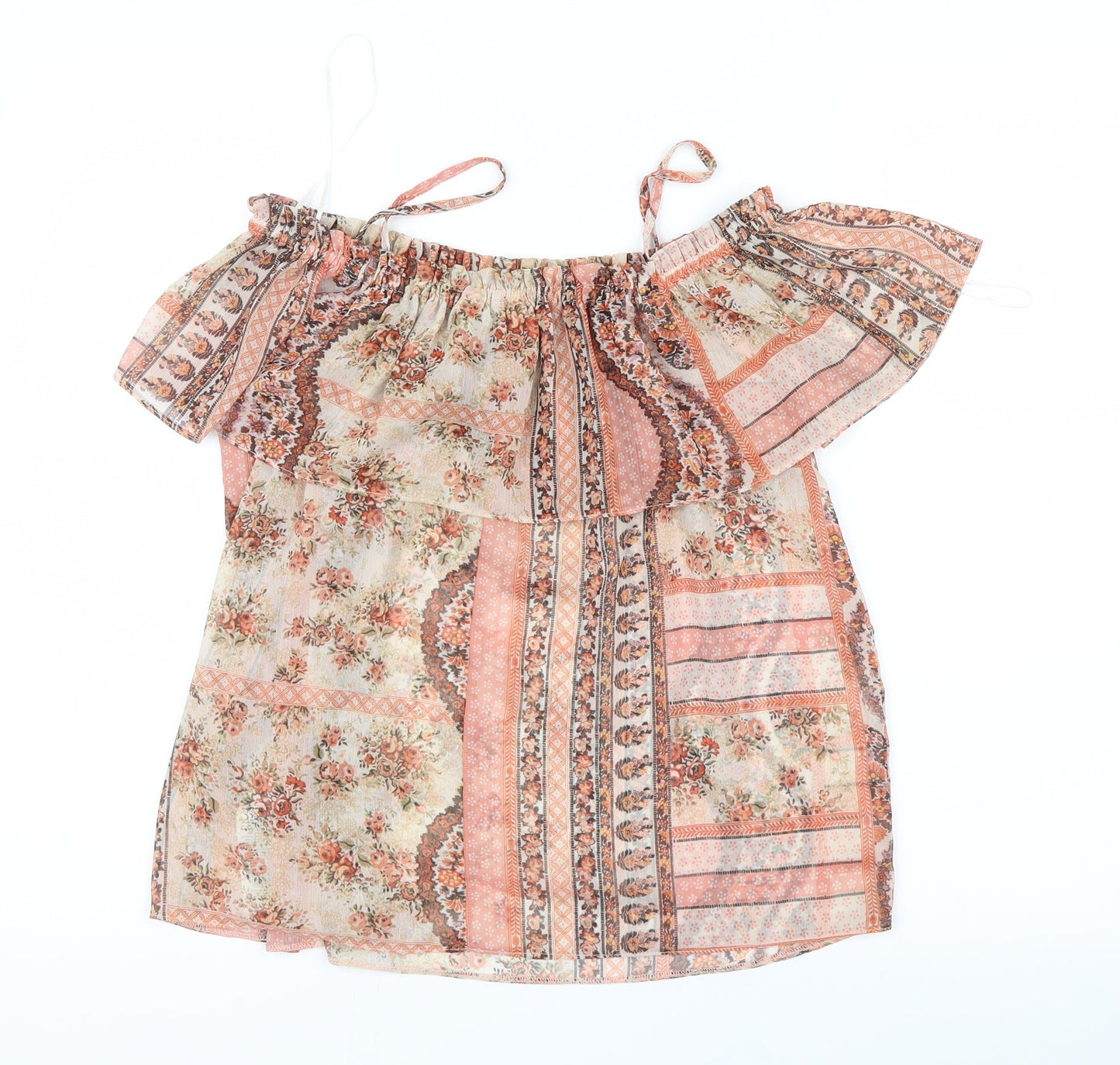 Miss Selfridge Womens Orange Geometric Mesh Basic Blouse Size 10