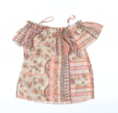 Miss Selfridge Womens Orange Geometric Mesh Basic Blouse Size 10