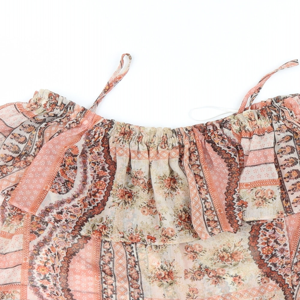 Miss Selfridge Womens Orange Geometric Mesh Basic Blouse Size 10