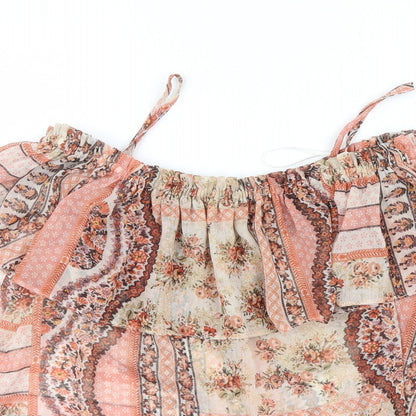 Miss Selfridge Womens Orange Geometric Mesh Basic Blouse Size 10