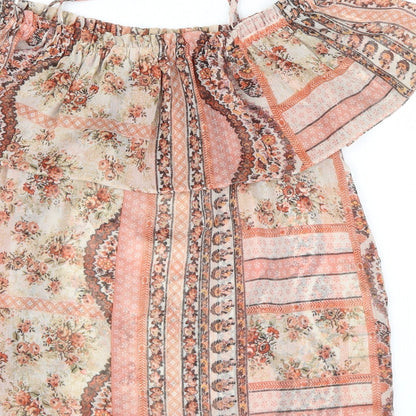 Miss Selfridge Womens Orange Geometric Mesh Basic Blouse Size 10