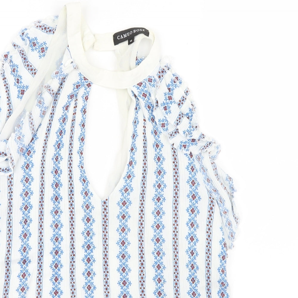 CAMEO ROSE Womens Blue Geometric  Basic Blouse Size 12