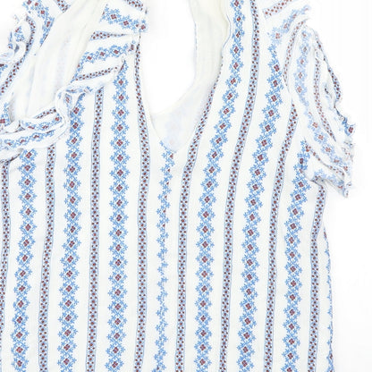 CAMEO ROSE Womens Blue Geometric  Basic Blouse Size 12