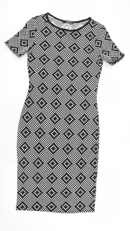 Quiz Womens Black Geometric  Shirt Dress  Size 12