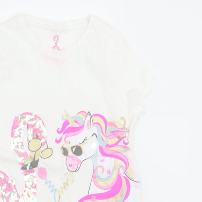 F&F Girls White   Basic T-Shirt Size 5-6 Years  - Unicorn Flamingo