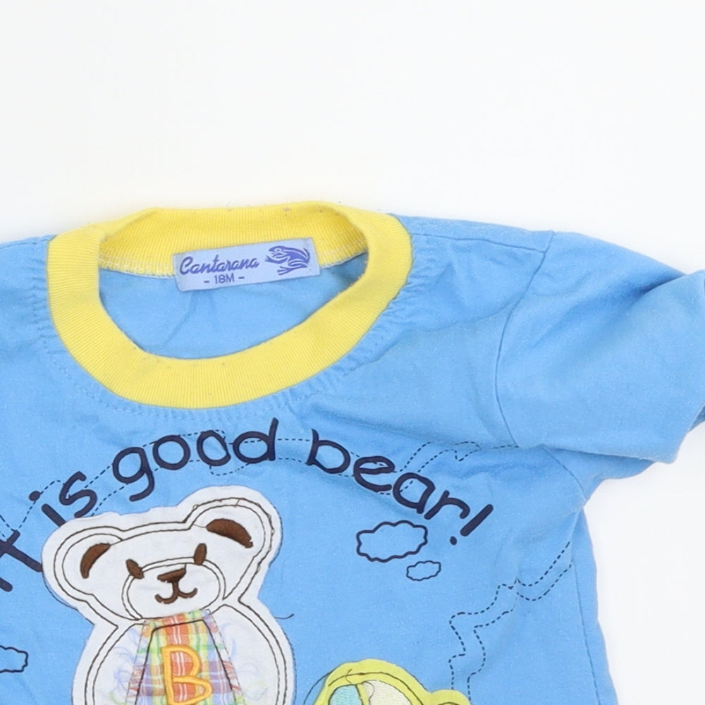 Cantarana Boys Blue   Basic T-Shirt Size 18-24 Months  - Teddy Bear