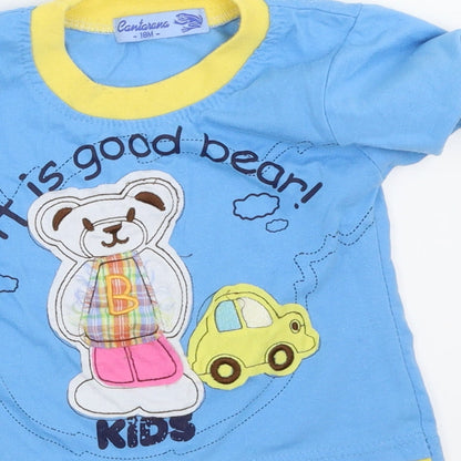 Cantarana Boys Blue   Basic T-Shirt Size 18-24 Months  - Teddy Bear