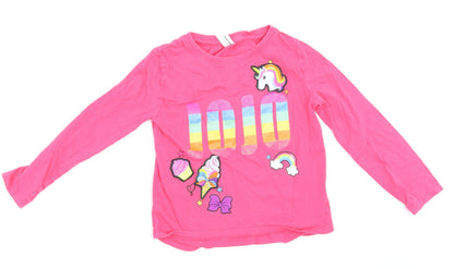 JoJo Silva Girls Pink   Basic T-Shirt Size 6-7 Years  - Unicorns